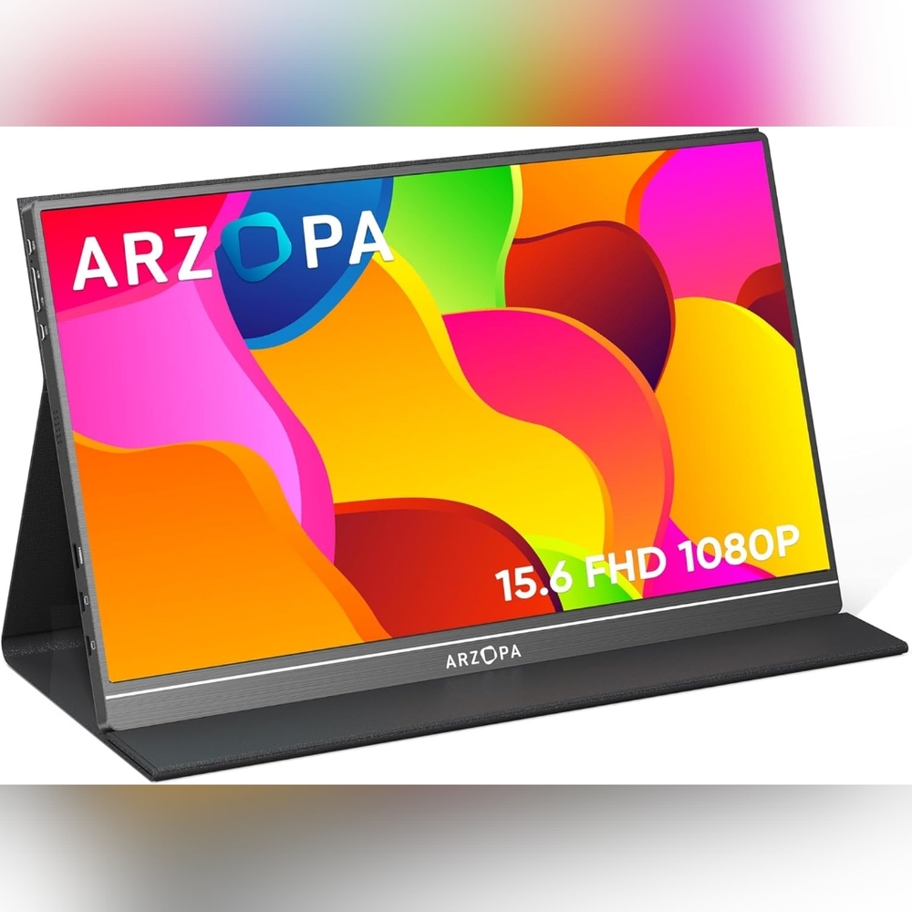 New ARZOPA Portable Laptop Monitor, 15.6'' 1080P FHD USB C HDMI + Leather Cover